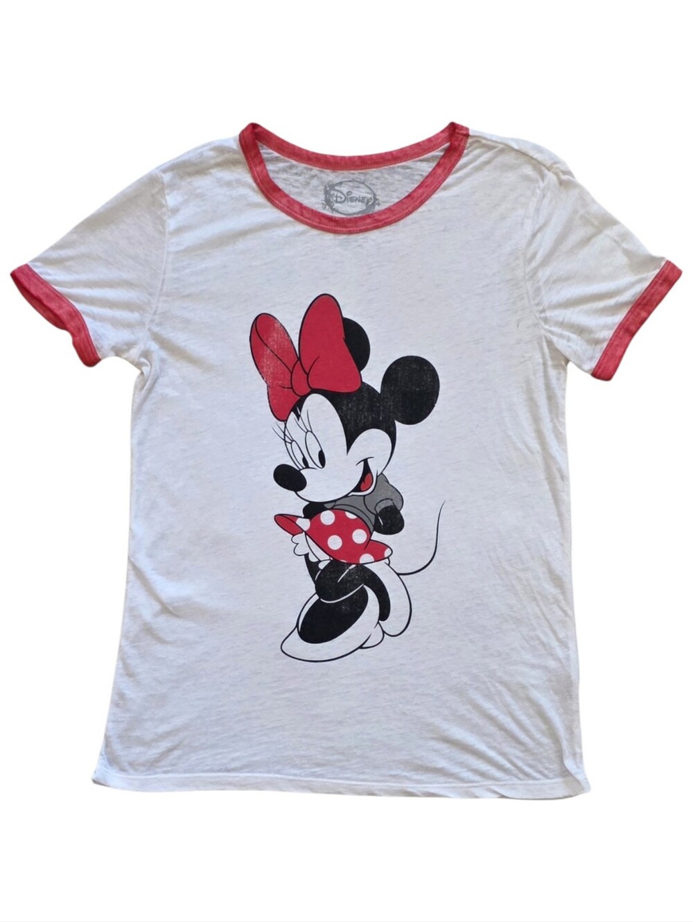 Disney Minnie Mouse Small White and Red Vintage Styled Ringer Tee Shirt